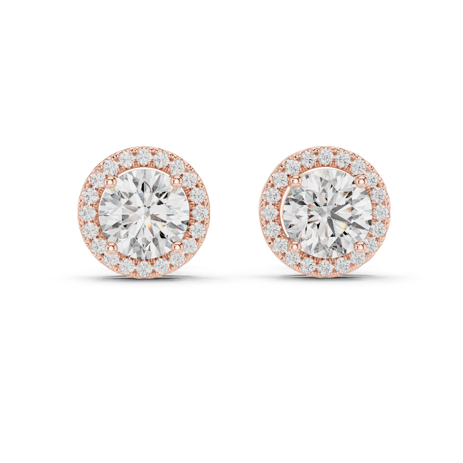 14K Solid Gold Lab Diamond Halo Earrings, Rose Gold