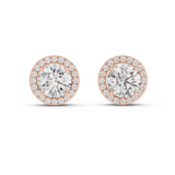 14K Solid Gold Lab Diamond Halo Earrings, Rose Gold