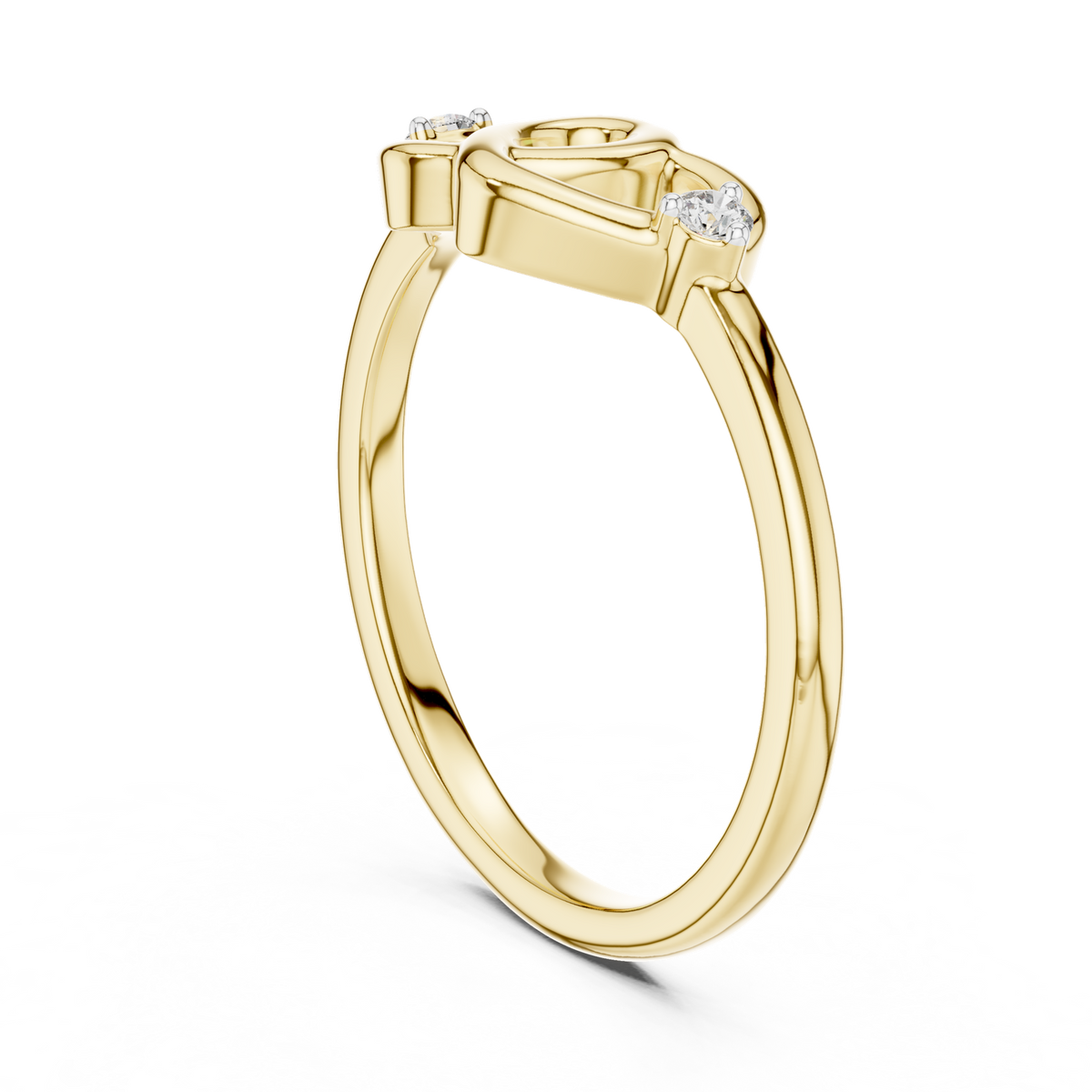 14K Solid Gold Lab Diamond Heart Twist Ring, Yellow Gold, view 1