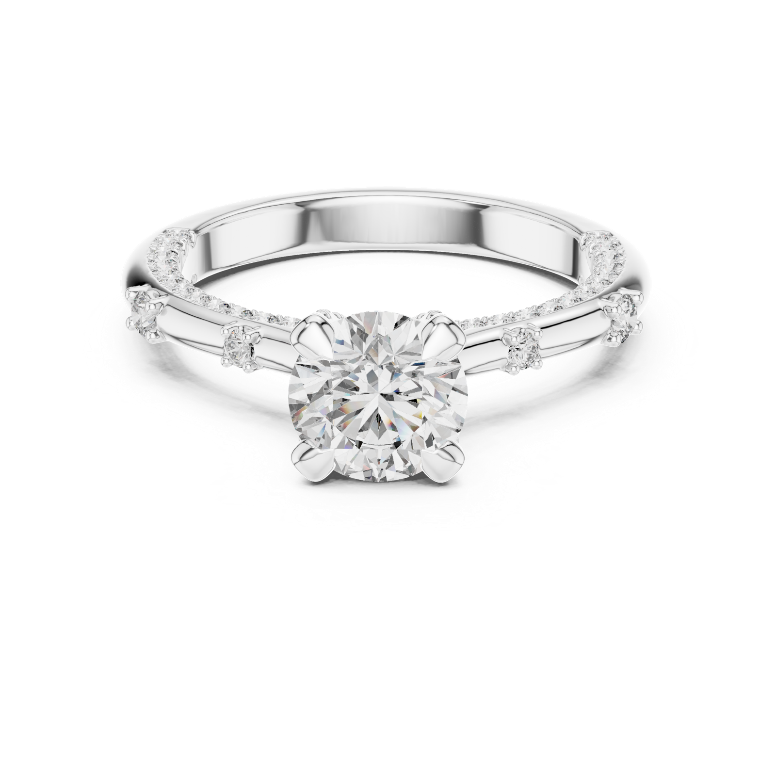 14K Solid Gold Lab Diamond Solitaire Ring, White Gold