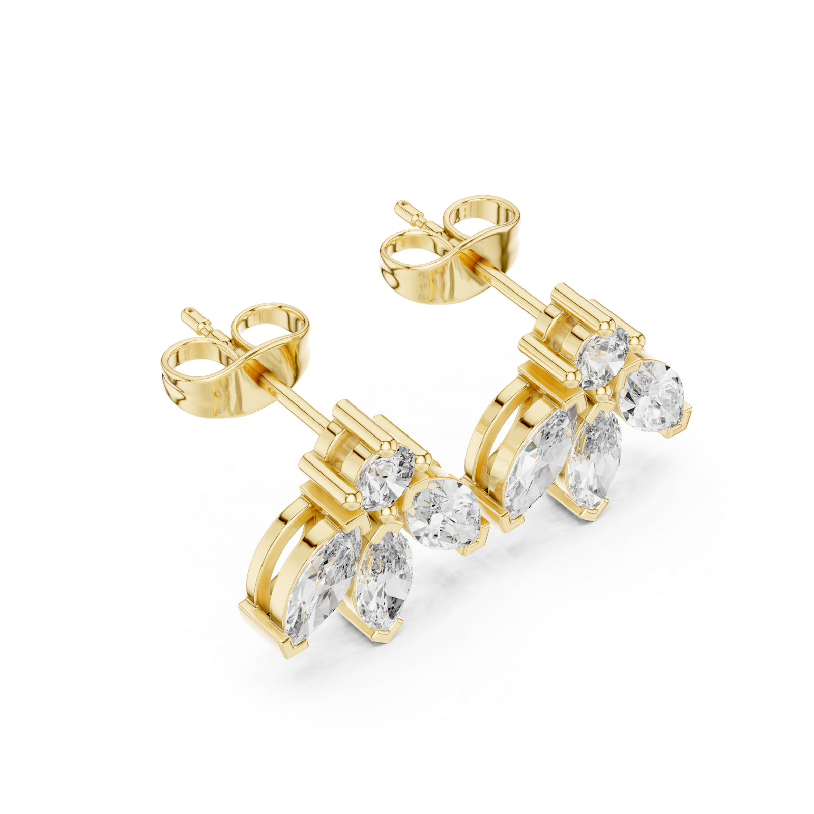 14K Solid Gold Lab Diamond Flower Cluster Earrings, Yellow Gold, view 2