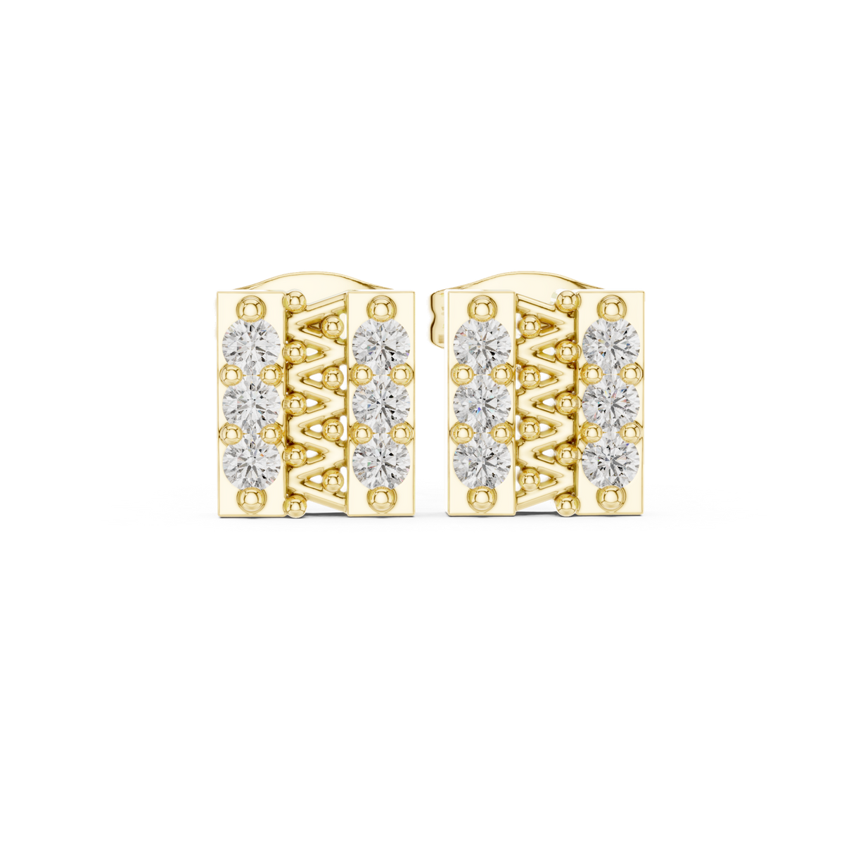 14K Solid Gold Lab Diamond Cluster Earrings, Yellow Gold