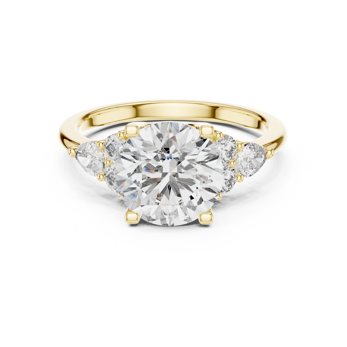 14K Solid Gold Lab Diamond Three-Stone Ring, Yellow Gold