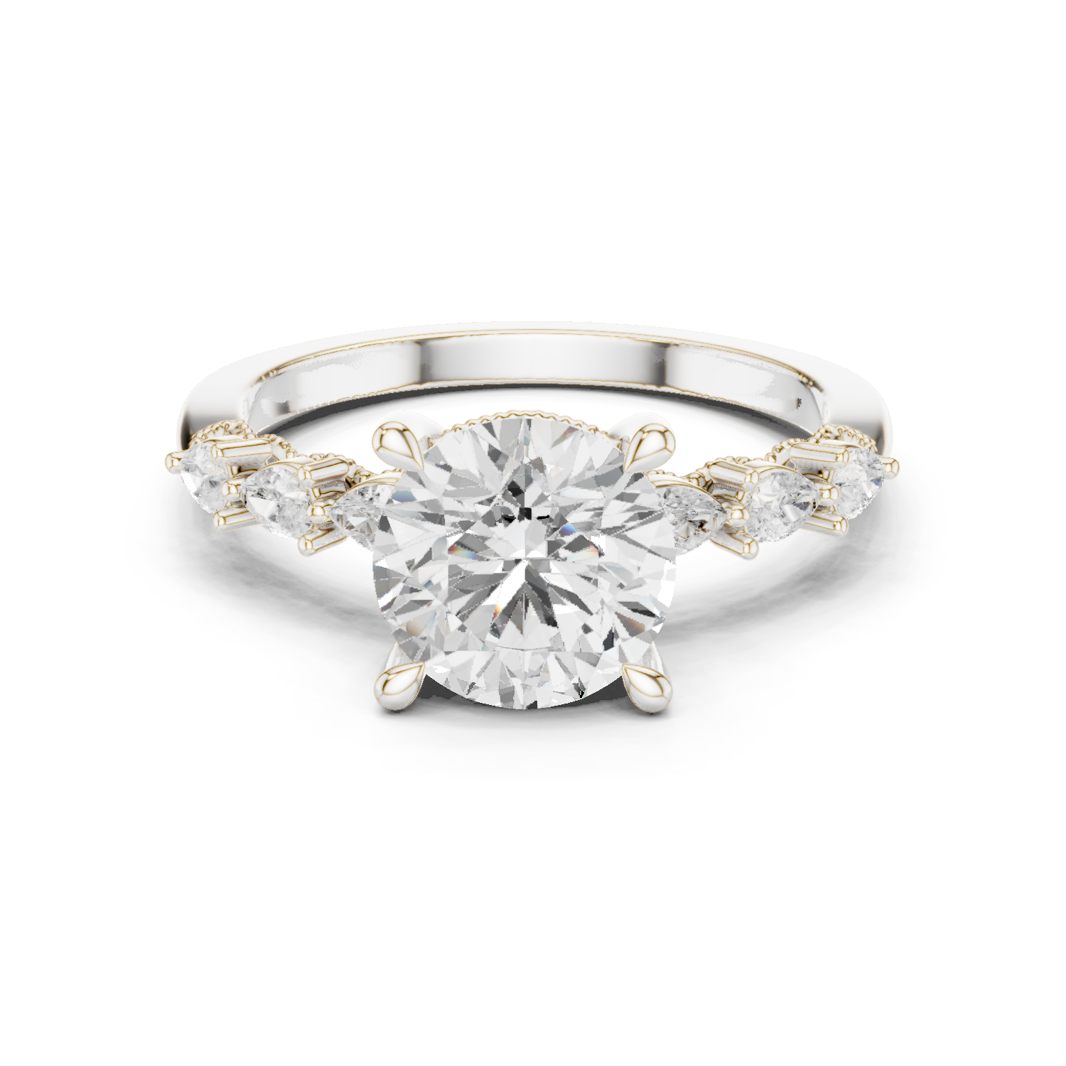 Gold Ring DDLR-168, Round center stone, White Gold