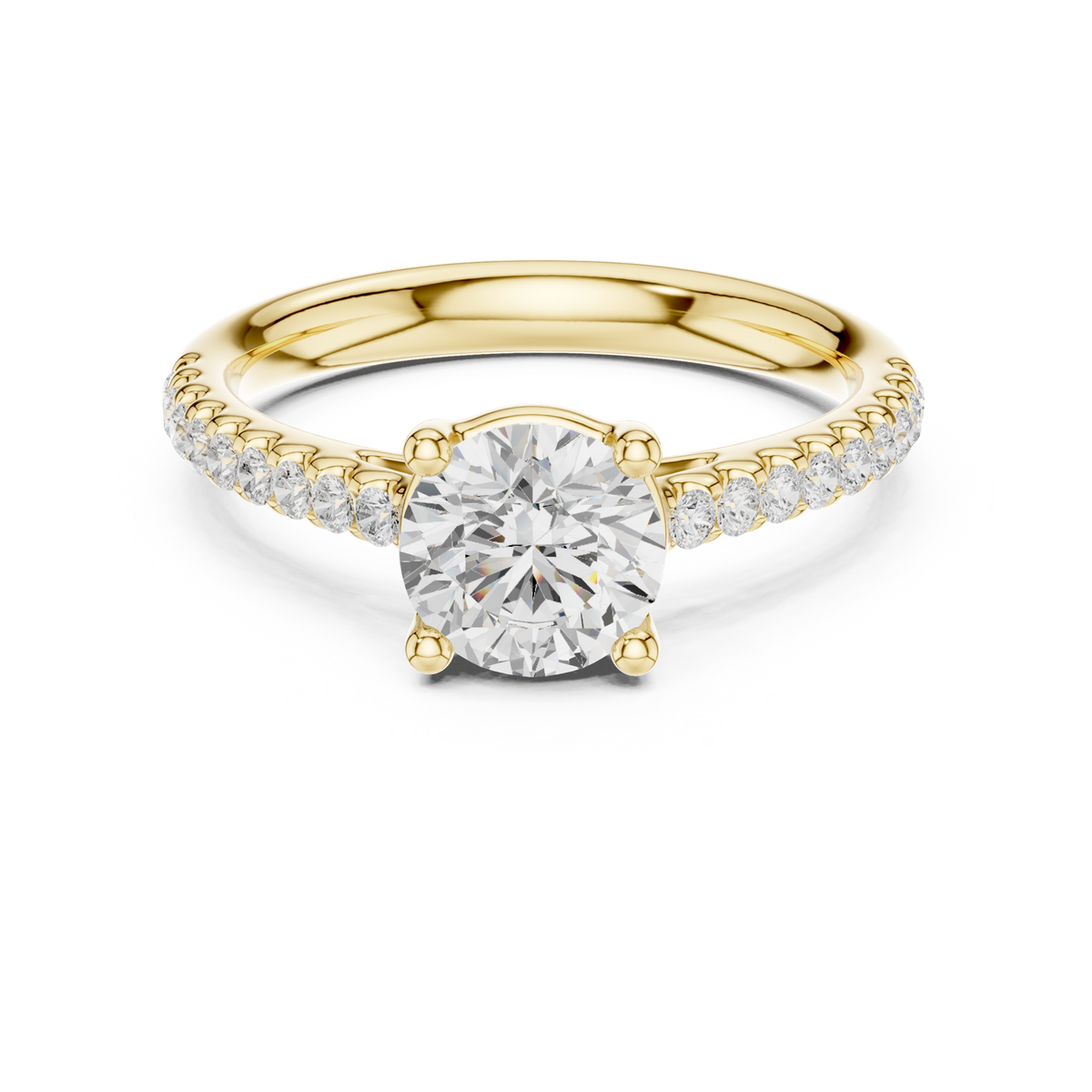 14K Solid Gold Lab Diamond Solitaire Ring, Yellow Gold