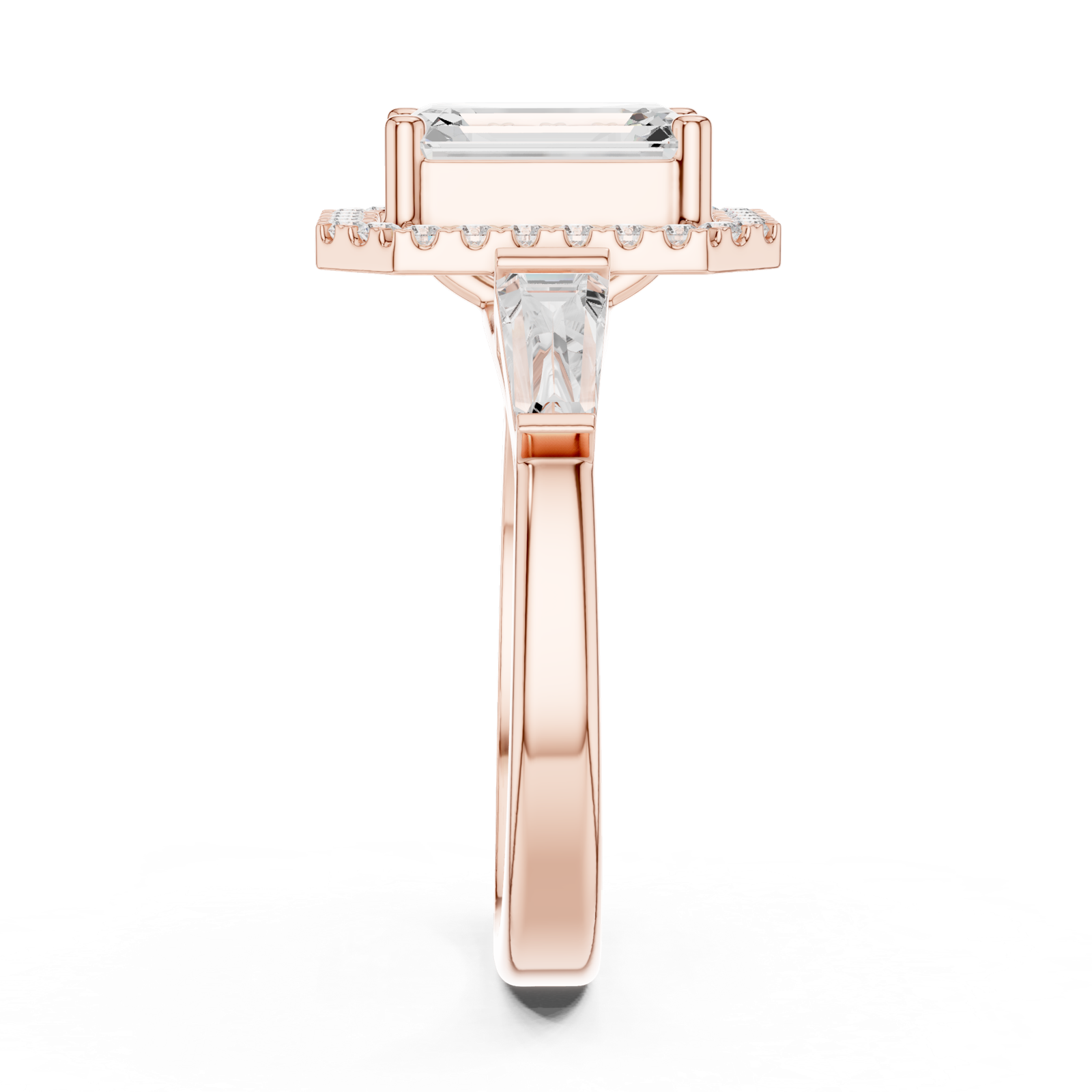 Gold Ring, Emerald center stone, Rose Gold, view 3