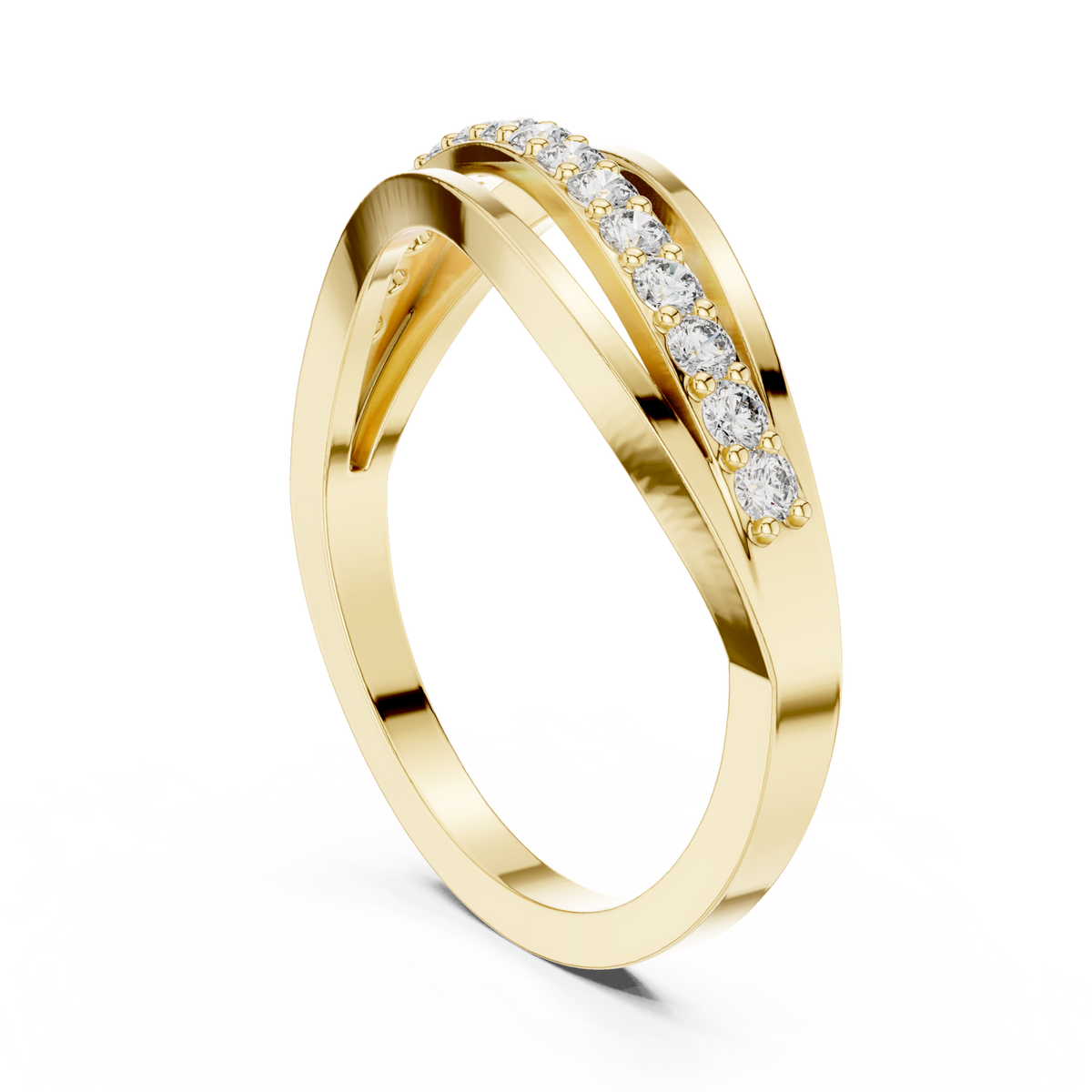 14K Solid Gold Lab Diamond Crossover Ring, Yellow Gold, view 1