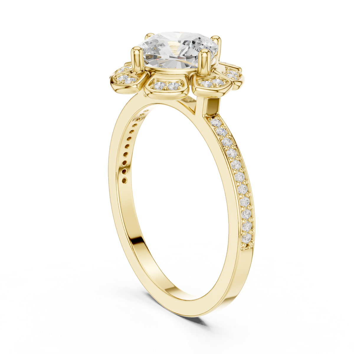 14K Solid Gold Lab Diamond Halo Ring, Yellow Gold, view 1