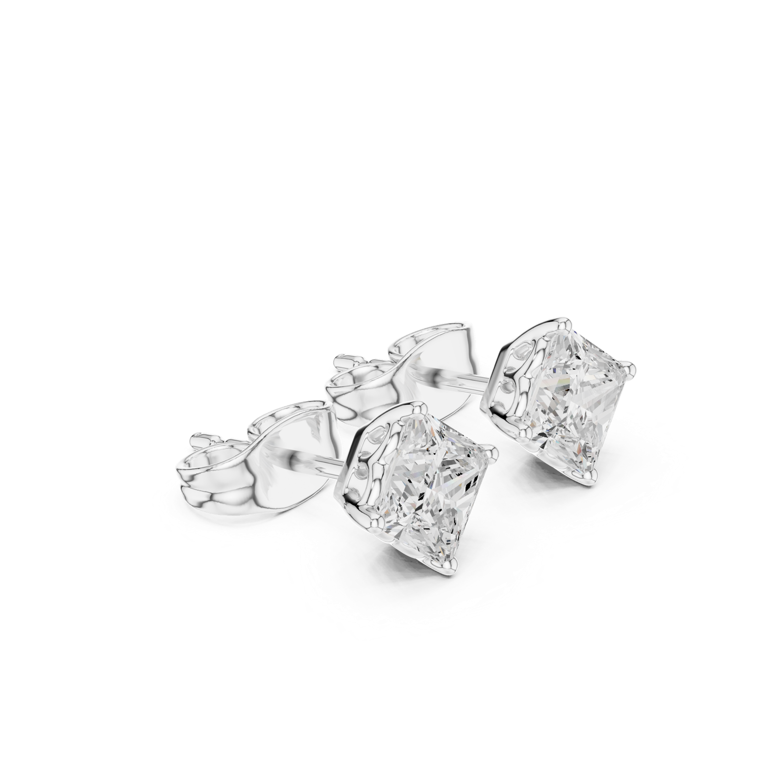 14K Solid Gold Lab Diamond Stud Earrings, White Gold, view 1