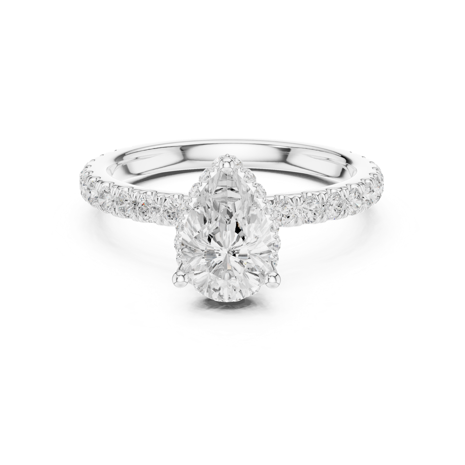 Gold Ring DDLR-165, Pear center stone, White Gold, view 4