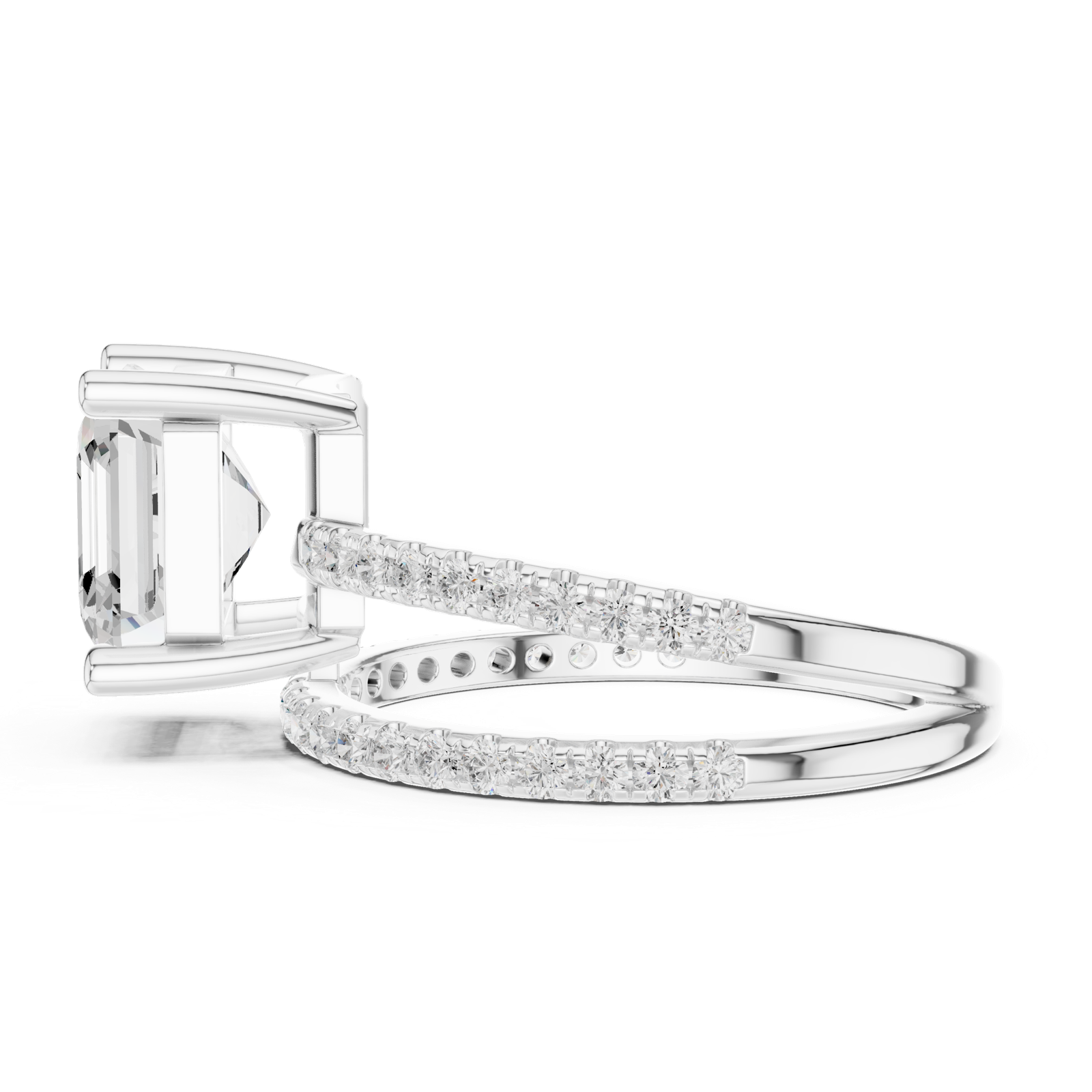 Gold Jewelry, Asscher center stone, White Gold, view 3