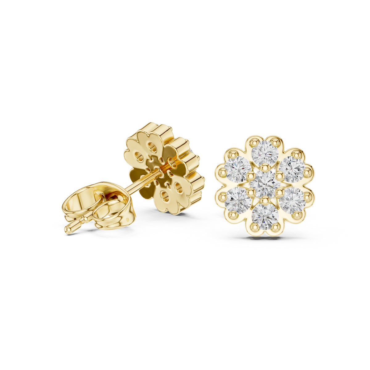 14K Solid Gold Lab Diamond Flower Cluster Earrings, Yellow Gold, view 1