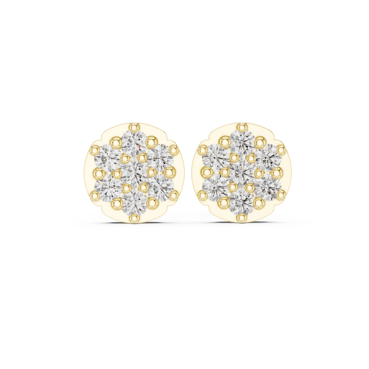 14K Solid Gold Lab Diamond Halo Earrings, Yellow Gold