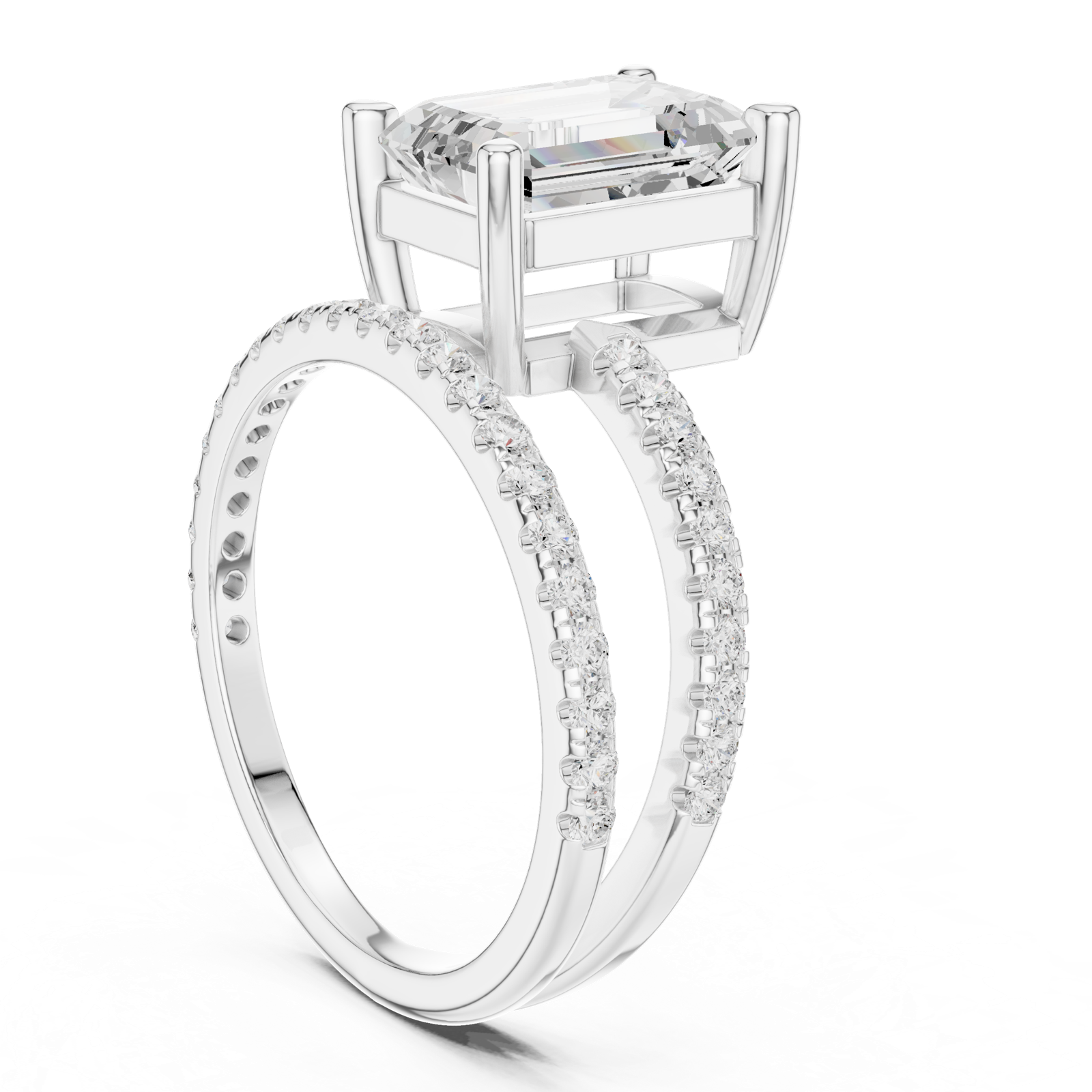 Gold Jewelry L35-39, Emerald center stone, White Gold, view 1