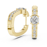 14K Solid Gold Lab Diamond Huggie Earrings, Yellow Gold, view 1