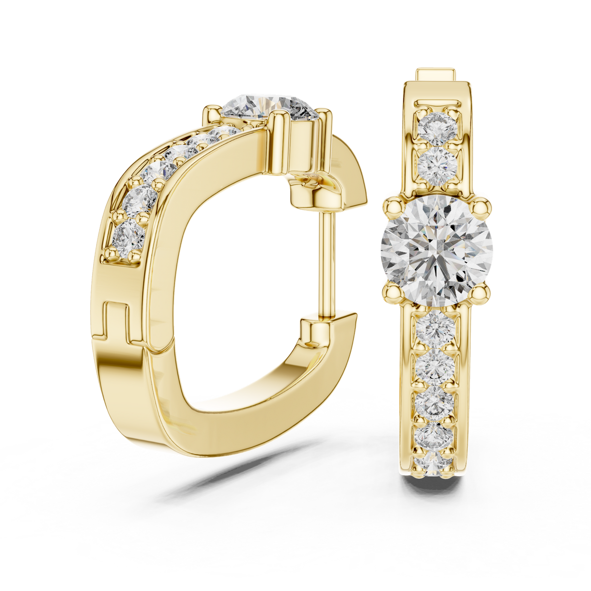 14K Solid Gold Lab Diamond Huggie Earrings, Yellow Gold, view 1