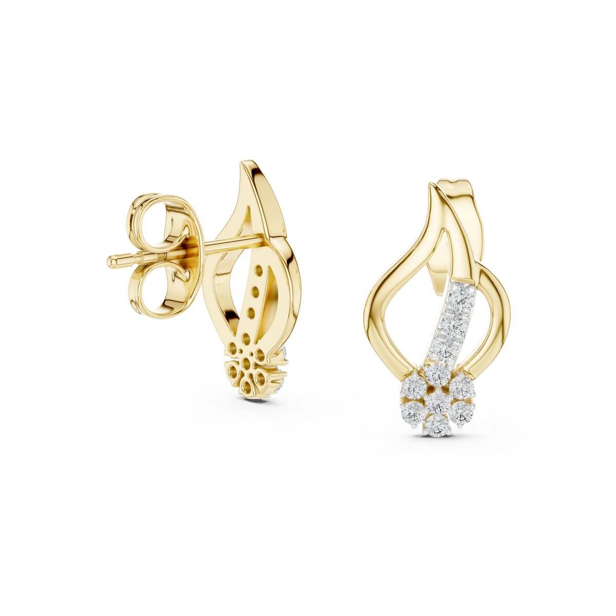 14K Solid Gold Lab Diamond Leaf Cluster Earrings, Yellow Gold, view 1