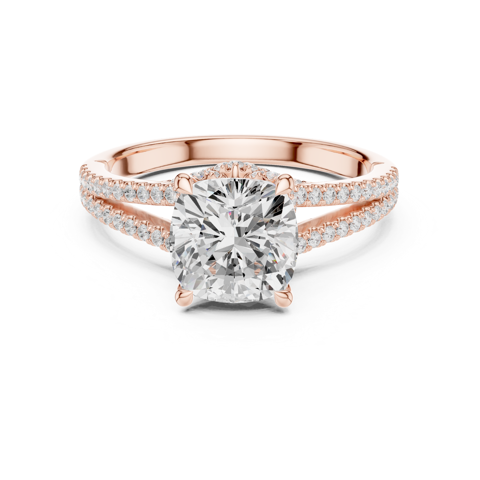 Gold Ring DDLR-252, Cushion center stone, Rose Gold, view 4