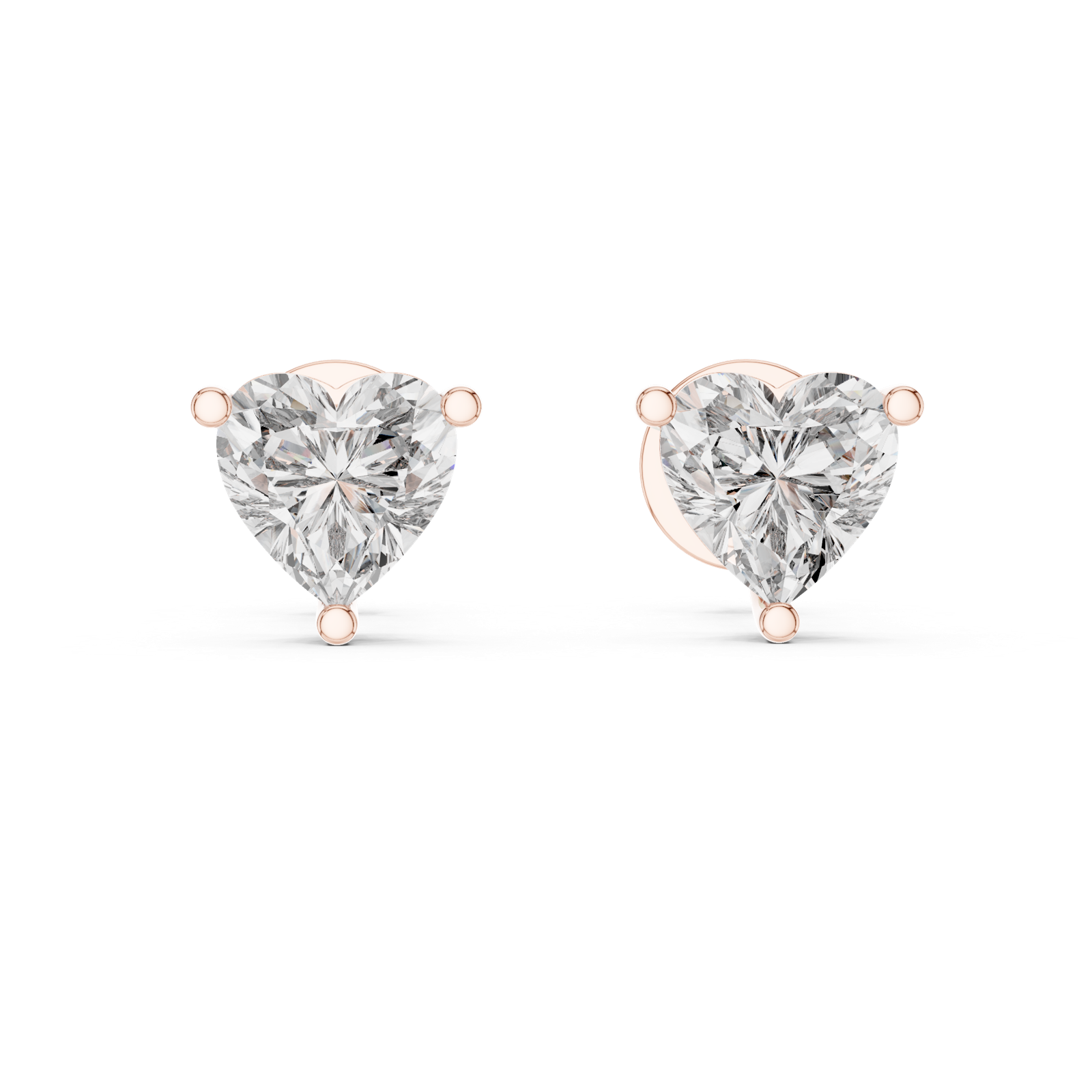 14K Solid Gold Lab Diamond Heart Stud Earrings, Rose Gold