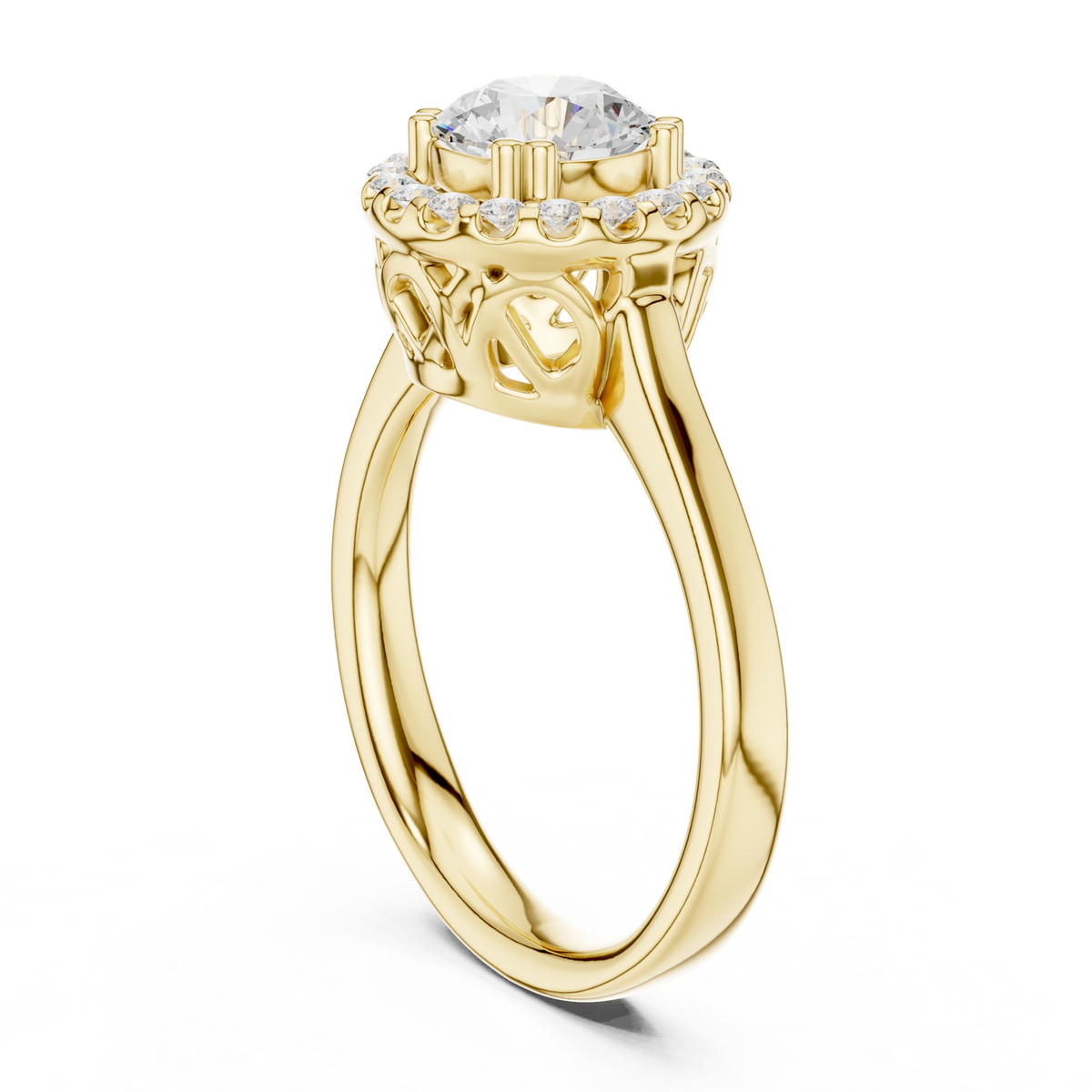 14K Solid Gold Lab Diamond Halo Ring, Yellow Gold, view 1