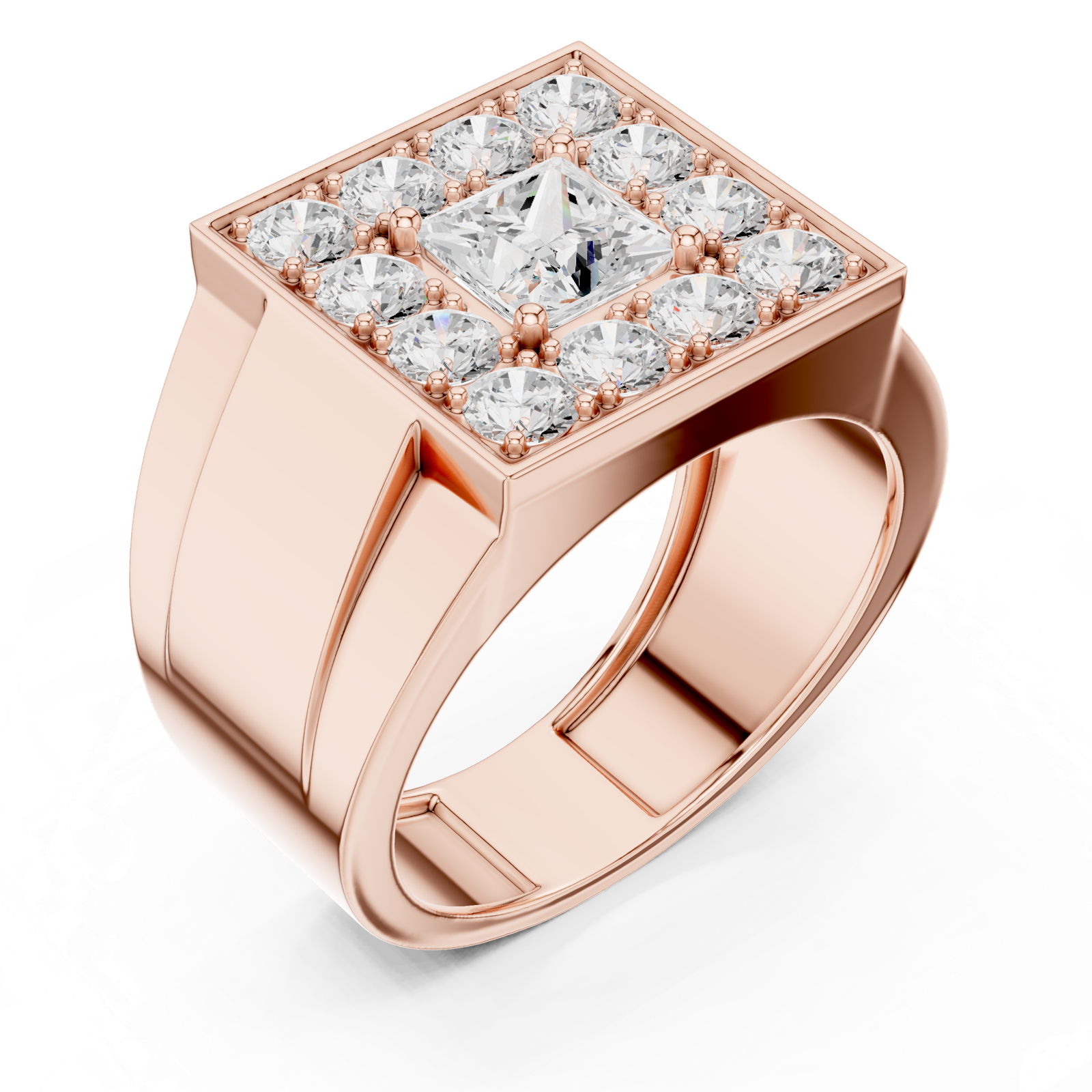 14K Solid Gold Lab Diamond Halo Ring, Rose Gold, view 2