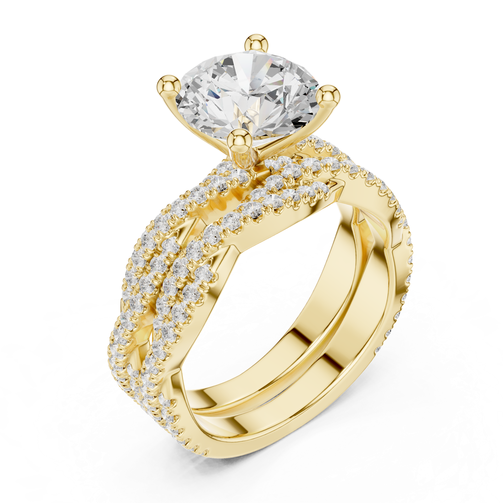 Gold Ring DDLR-300, Round center stone, Yellow Gold, view 2