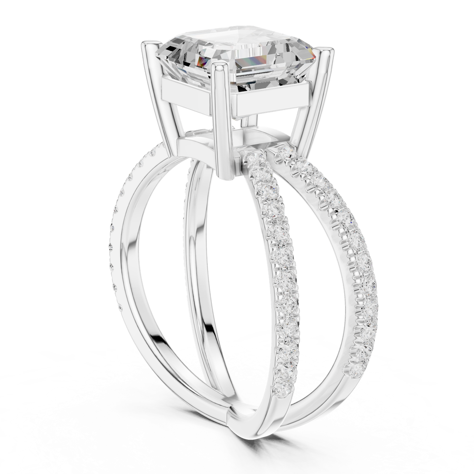Gold Jewelry, Asscher center stone, White Gold, view 1