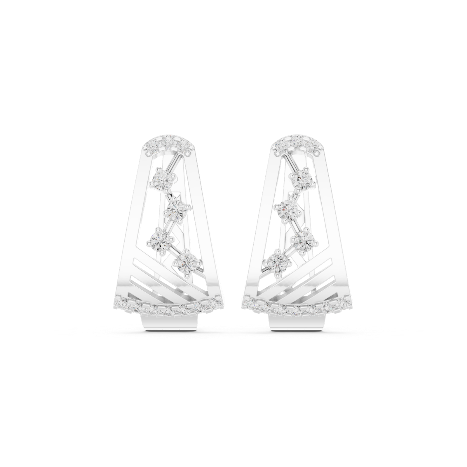 14K Solid Gold Lab Diamond Cluster Earrings, White Gold