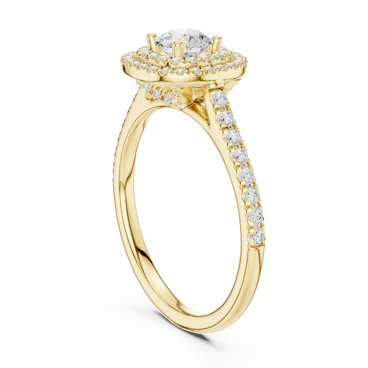 14K Solid Gold Lab Diamond Halo Ring, Yellow Gold, view 1