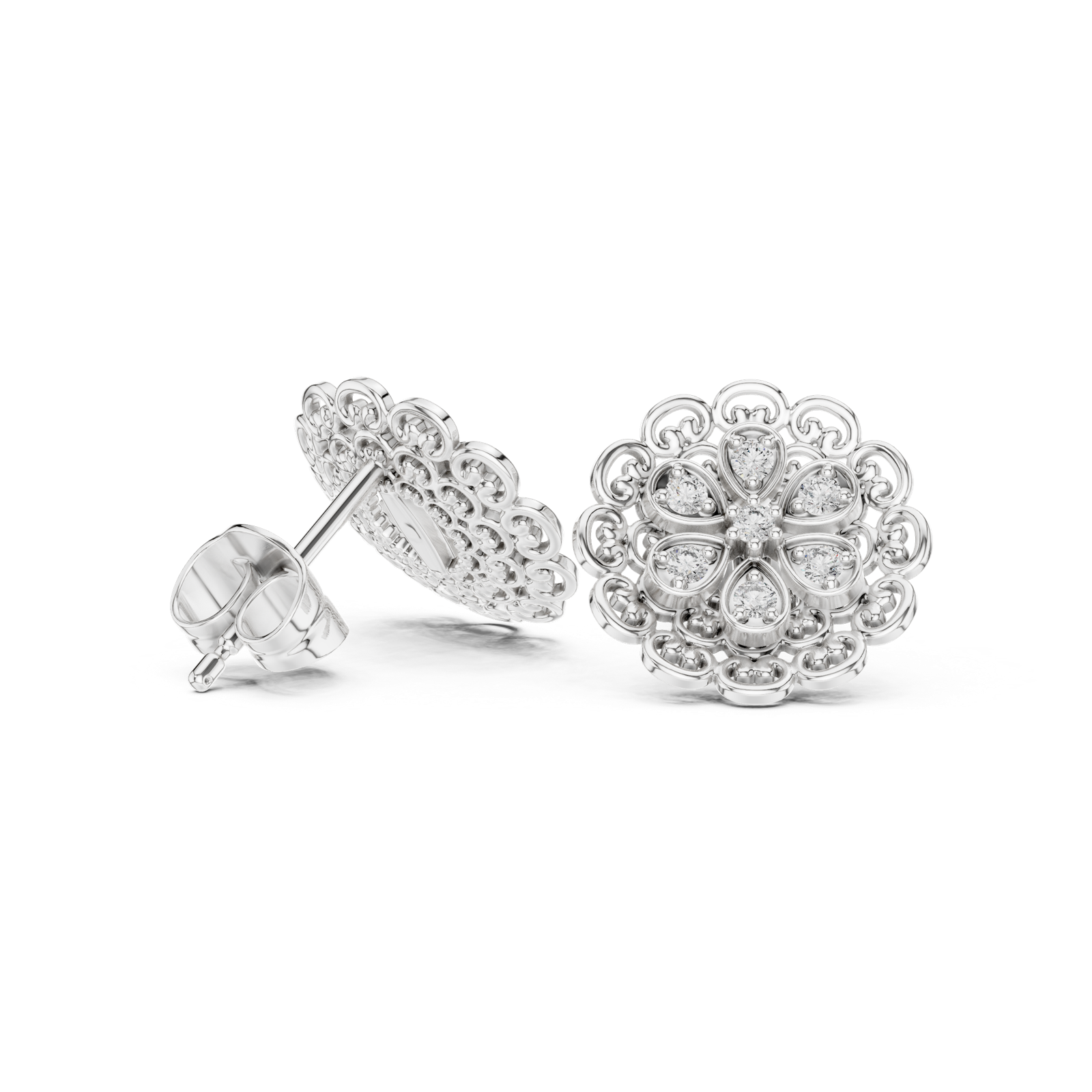 Gold Earrings 9-10072E, White Gold, view 1
