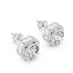 14K Solid Gold Lab Diamond Halo Earrings, White Gold, view 2