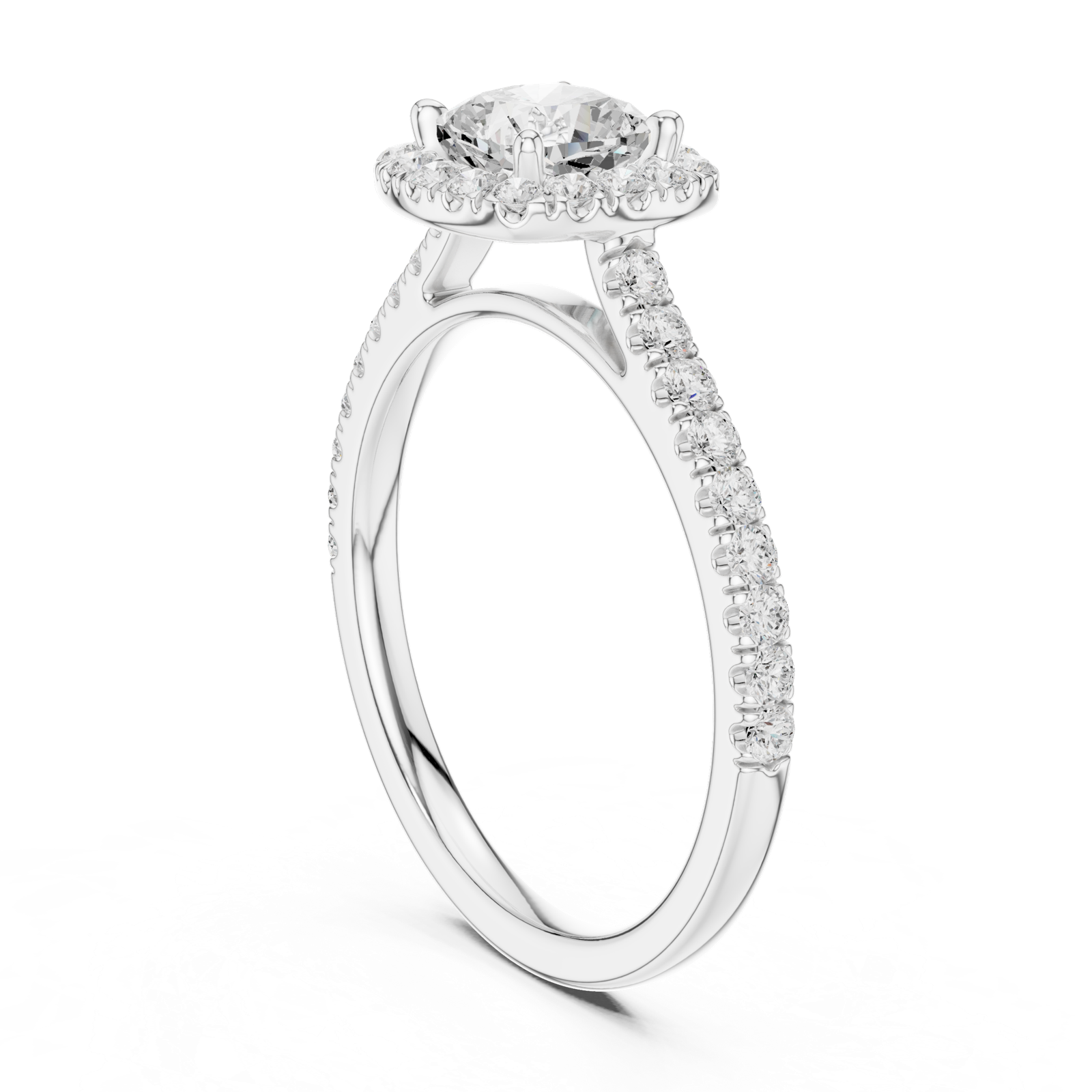 Gold Halo Pave Engagement Ring, Cushion center stone, White Gold, view 1