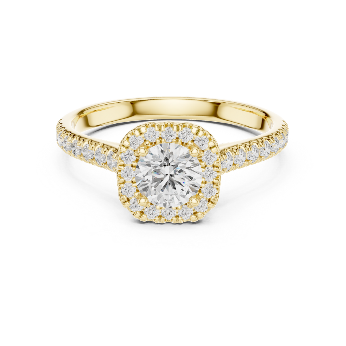 14K Solid Gold Lab Diamond Halo Ring, Yellow Gold