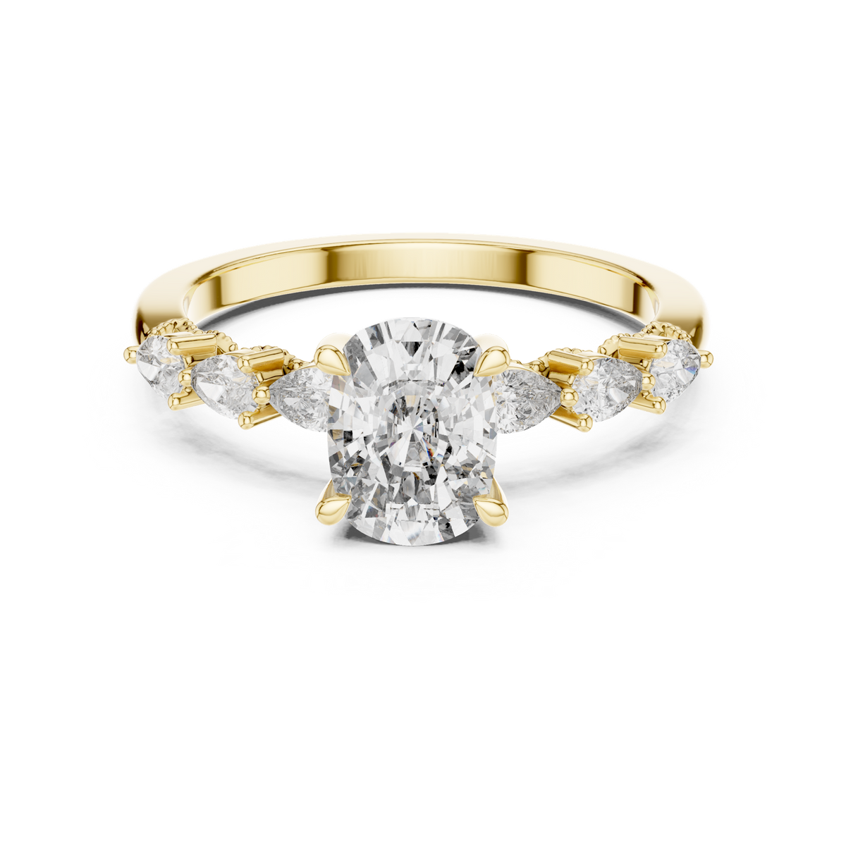 14K Solid Gold Lab Diamond Three-Stone Ring, Yellow Gold