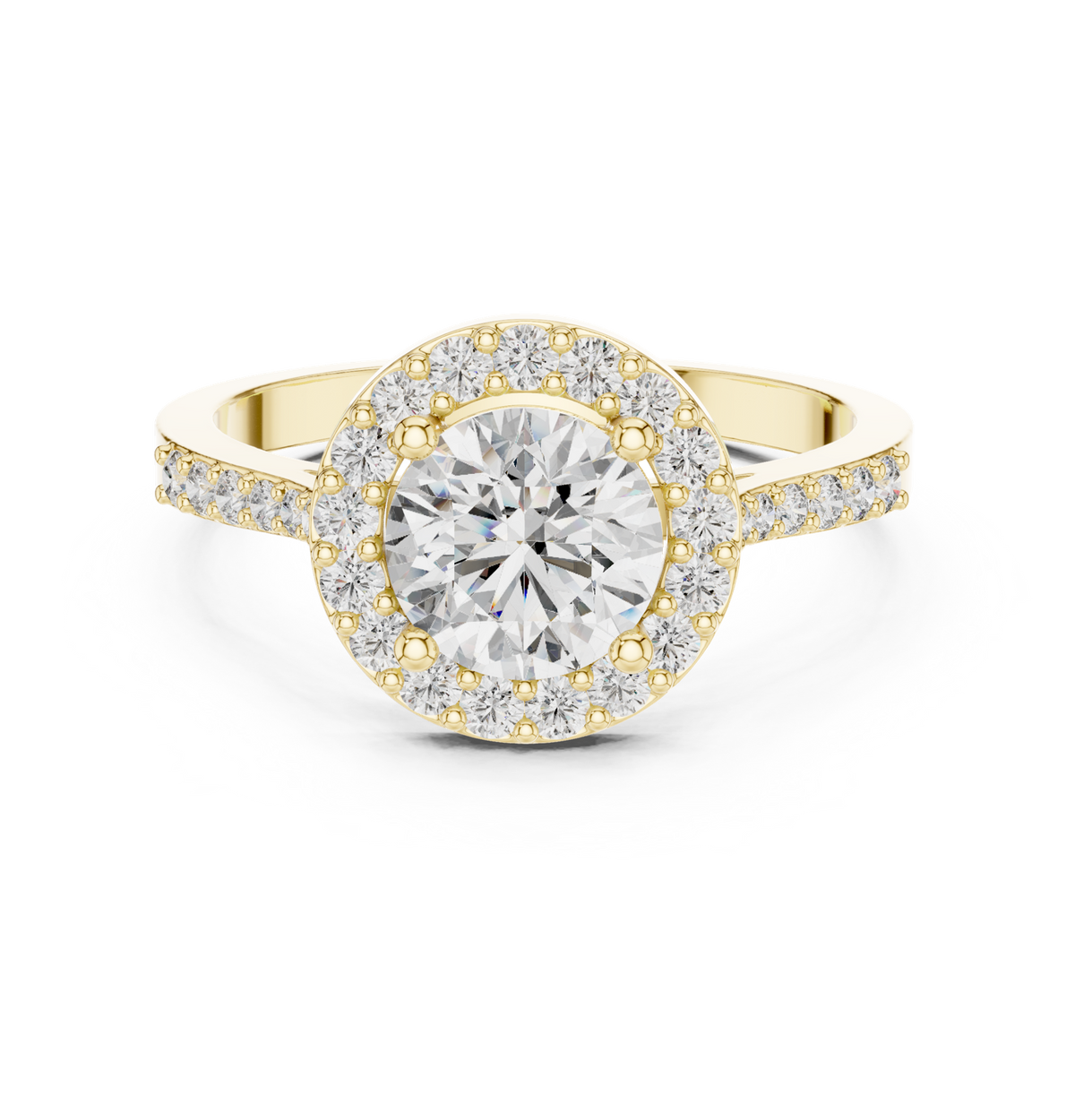 14K Solid Gold Lab Diamond Halo Ring, Yellow Gold