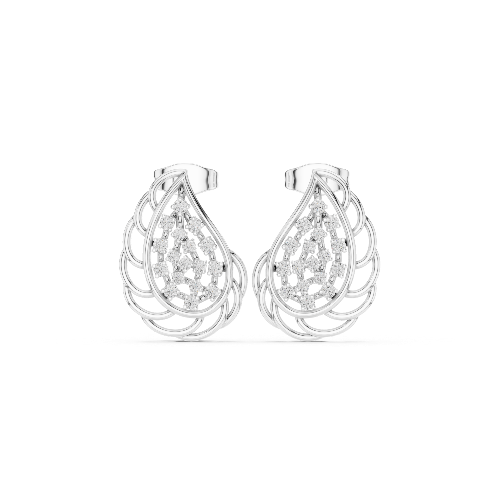14K Solid Gold Lab Diamond Leaf Cluster Earrings, White Gold