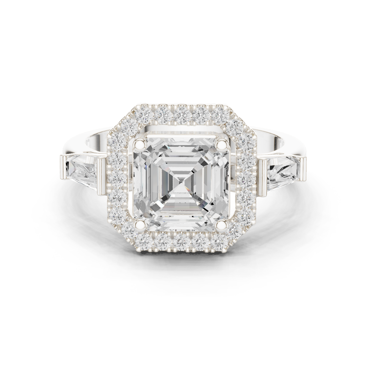 Gold Ring, Asscher center stone, White Gold