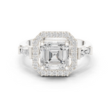 Gold Ring, Asscher center stone, White Gold