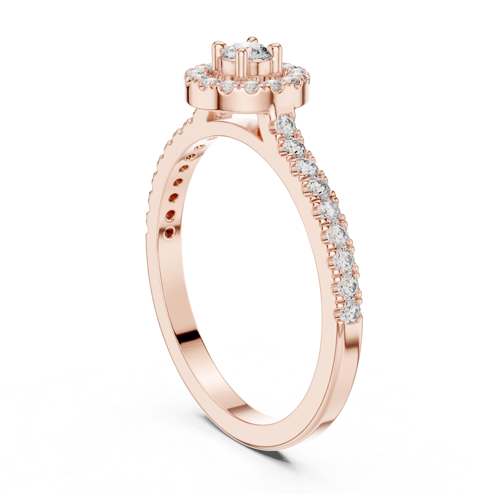14K Solid Gold Lab Diamond Halo Ring, Rose Gold, view 1