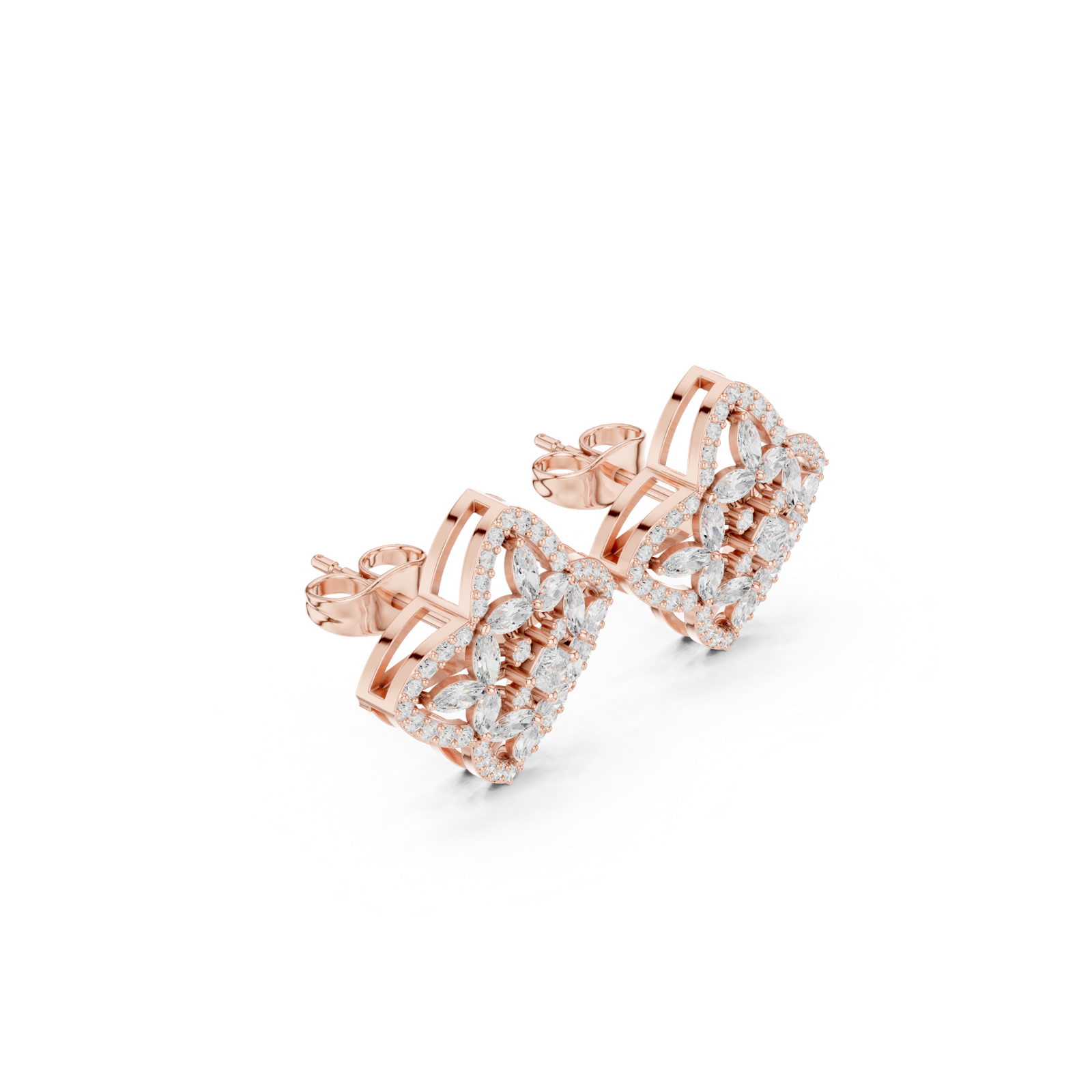 14K Solid Gold Lab Diamond Clover Cluster Earrings, Rose Gold, view 1