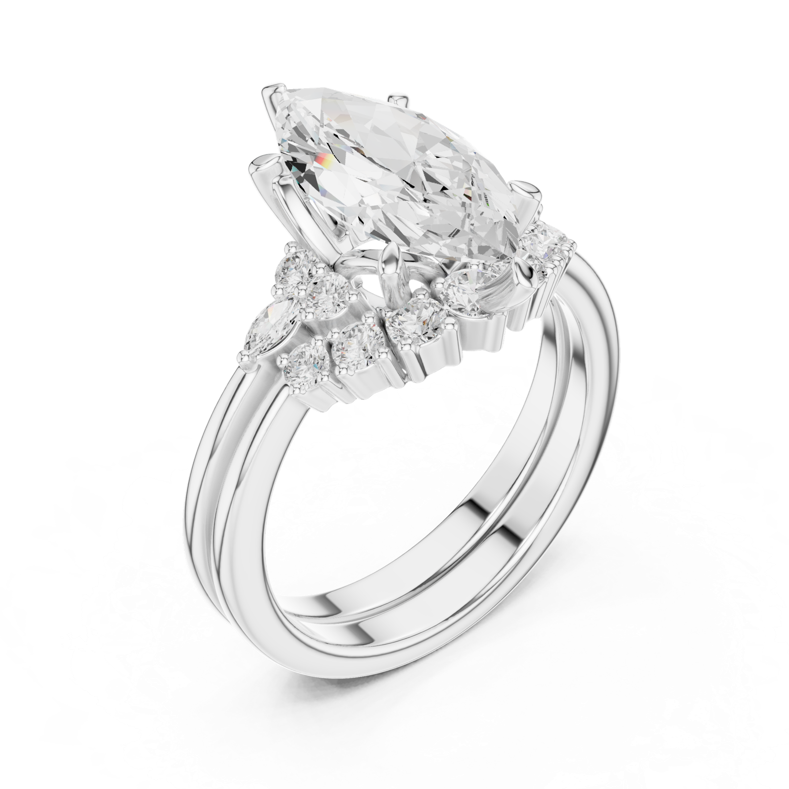 Gold Ring DDLR-440, Marquise center stone, White Gold, view 2