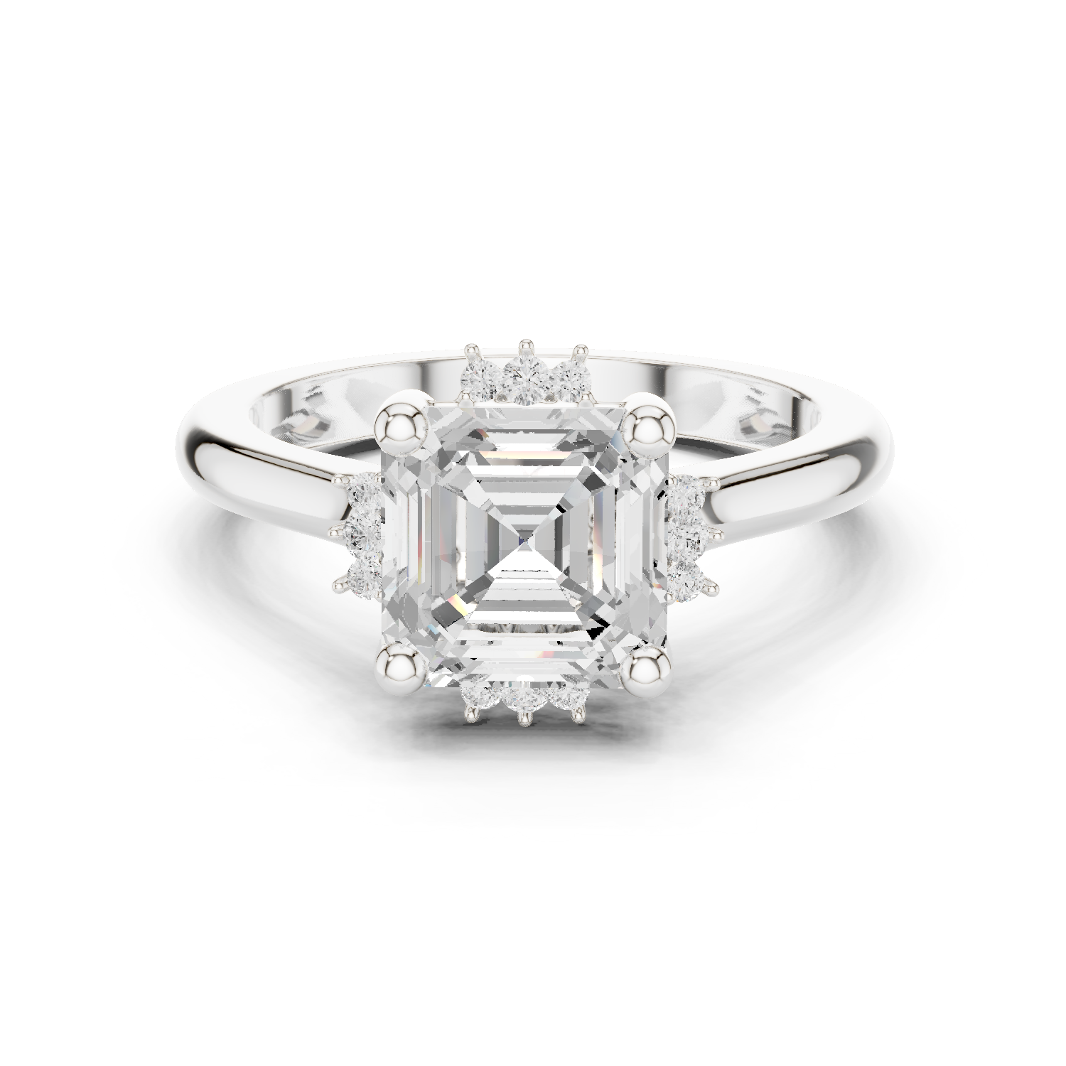 Gold Jewelry, Asscher center stone, White Gold