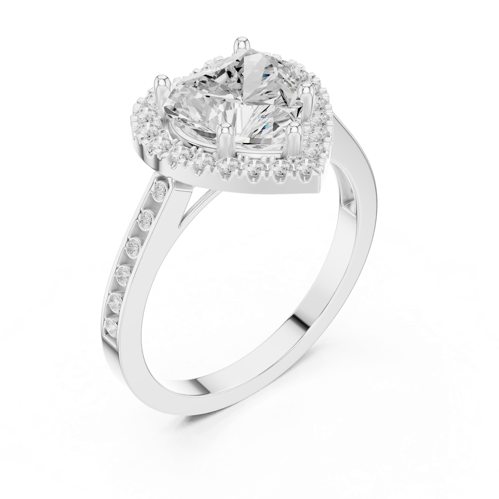 Gold Ring DDLR-349, Heart center stone, White Gold, view 2