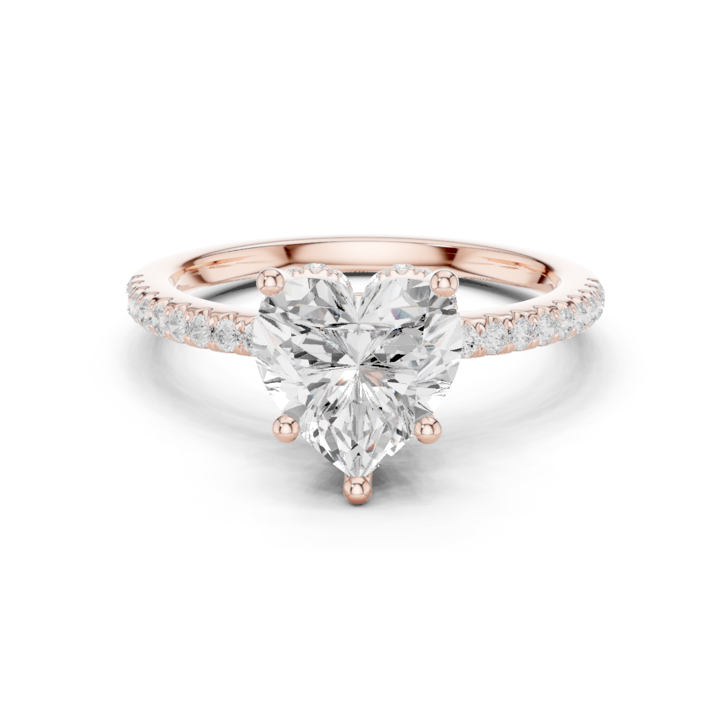 Gold Ring DDLR-177, Heart center stone, Rose Gold