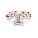 Gold Twisted Band Solitaire Engagement Ring, Emerald center stone, Rose Gold, view 4