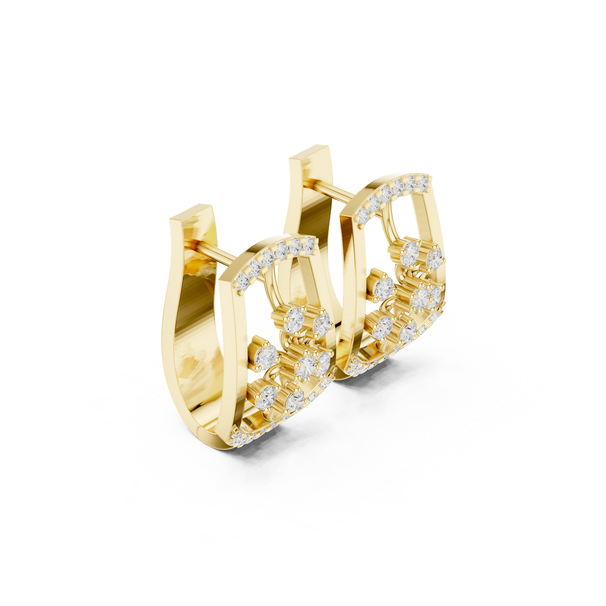 14K Solid Gold Lab Diamond Cluster Earrings, Yellow Gold, view 1