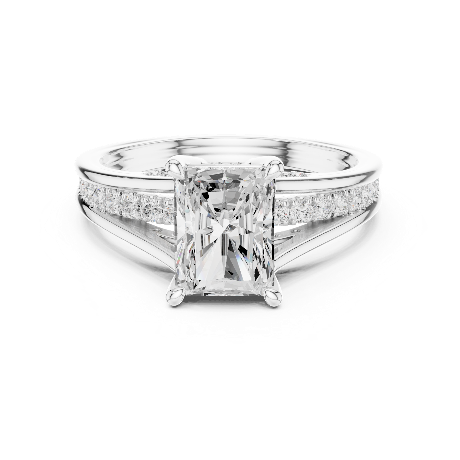 Gold Ring DDLR-253, Radiant center stone, White Gold, view 4