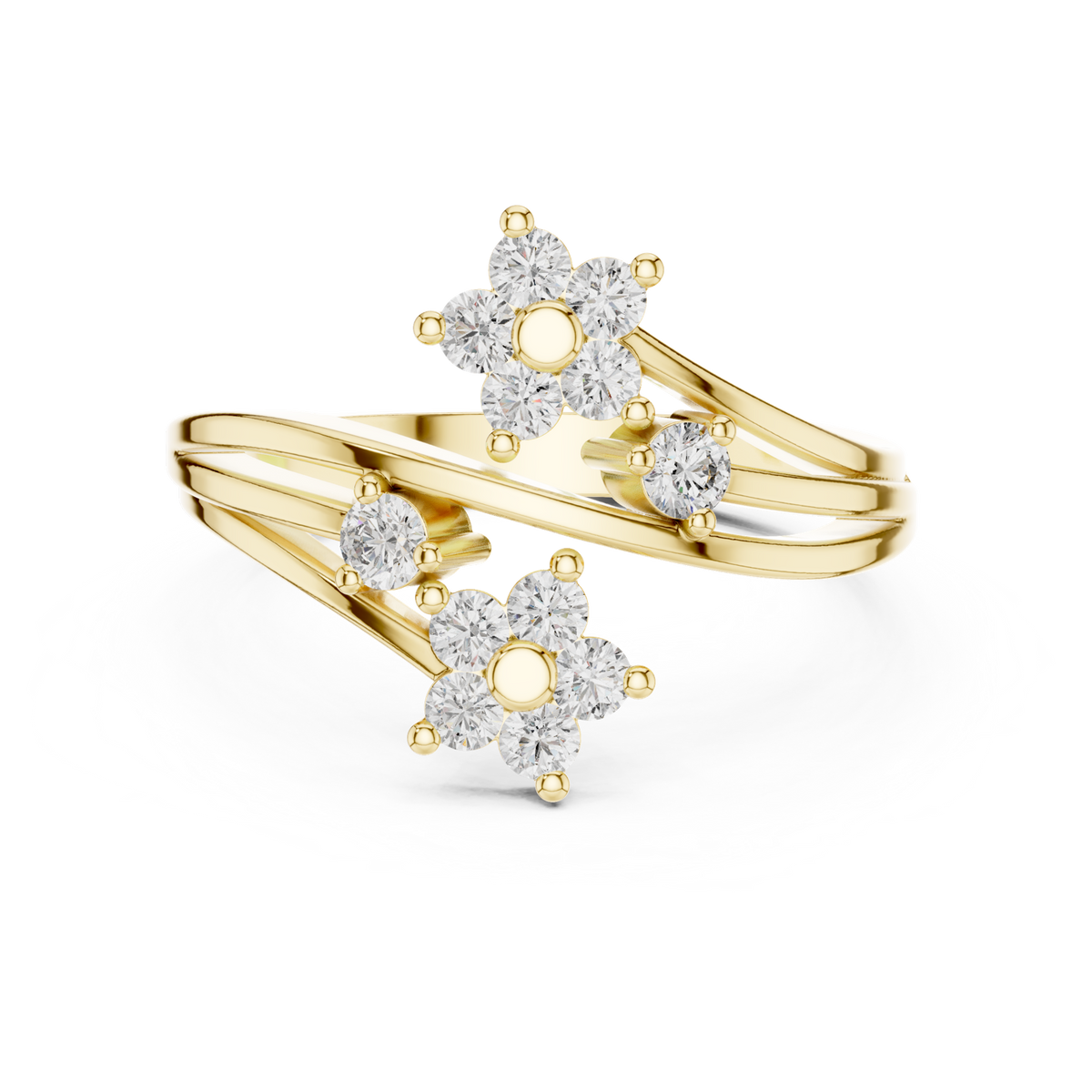 14K Solid Gold Lab Diamond Flower Cluster Ring, Yellow Gold