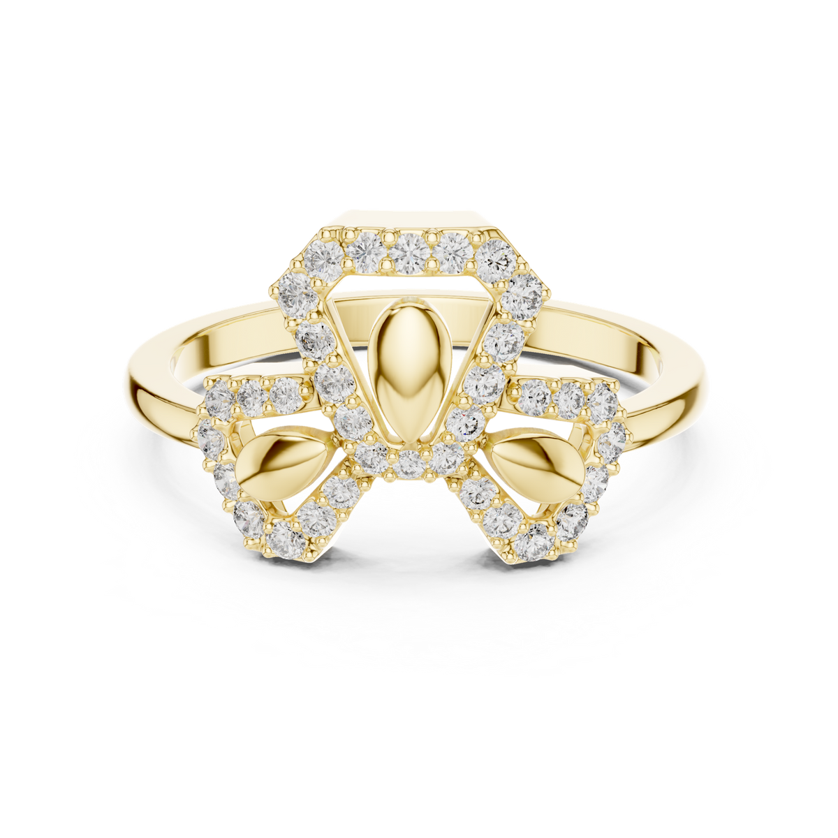 14K Solid Gold Lab Diamond Flower Cluster Ring, Yellow Gold