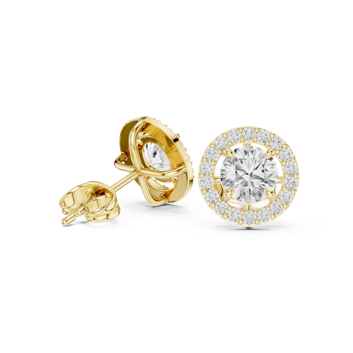 14K Solid Gold Lab Diamond Halo Earrings, Yellow Gold, view 1
